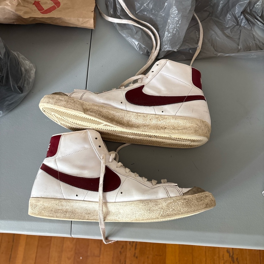 White and Red High-Top Sneakers
